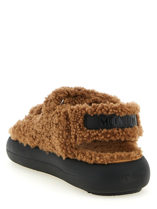 Moon Boot Brown Lambskin Flat Sandals