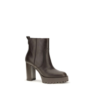 PINKO Brown Calf Leather Bos Taurus Ankle Boots