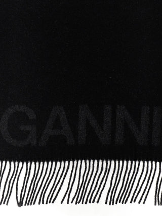 Ganni Black Wool Scarf