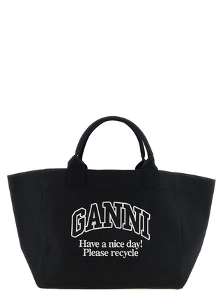 Ganni Black Recycled Cotton Tote Bag