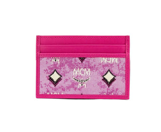 MCM Veritas Vintage Pink Denim Fabric Monogrammed Card Case Wallet