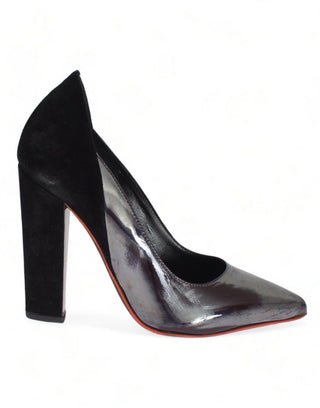 Cédric Charlier Gray Black Leather Suede Heels Pumps Shoes