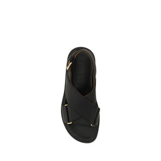 Marni Black Calf Leather Bos Taurus Flat Sandals