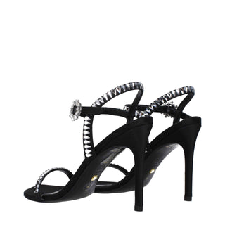 Stuart Weitzman Black Satin Stiletto Heel Sandals