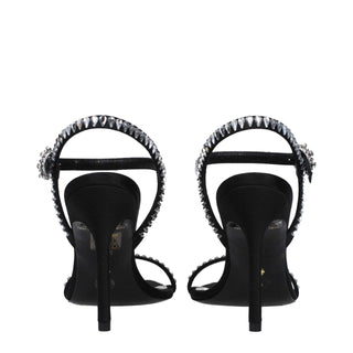 Stuart Weitzman Black Satin Stiletto Heel Sandals