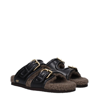 Valentino Garavani Black Leather Slippers