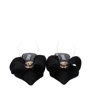 Versace Black Satin Flat Sandals