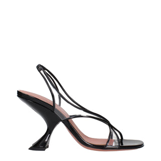 Amina Muaddi Black Leather Stiletto Heel Sandals