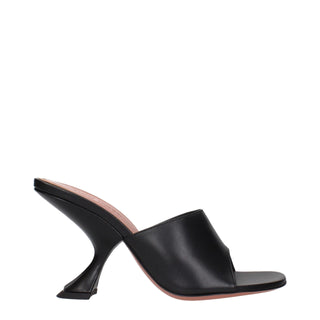 Amina Muaddi Black Leather Stiletto Heel Sandals