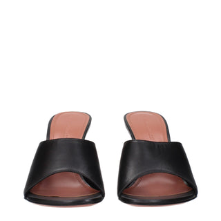 Amina Muaddi Black Leather Stiletto Heel Sandals