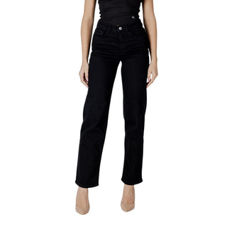 ICHI Black Cotton Relaxed Fit Jeans