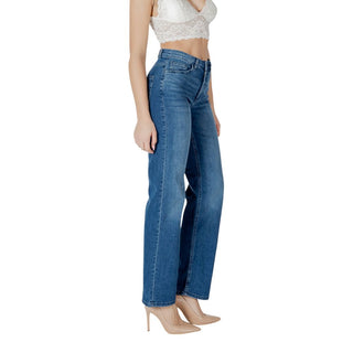 ICHI Blue Cotton Relaxed Fit Jeans