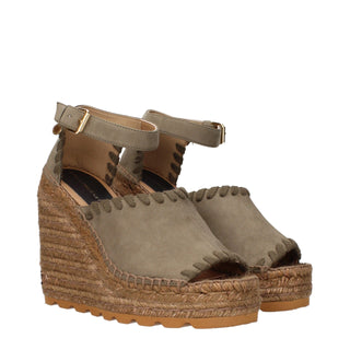 Stella McCartney Green Leather Wedge Sandals