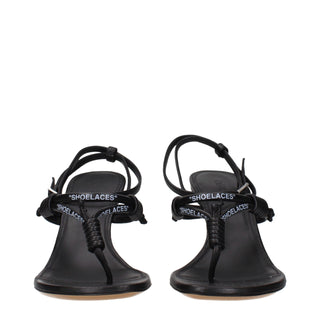 Off-White Black Leather Flip-Flop Sandals
