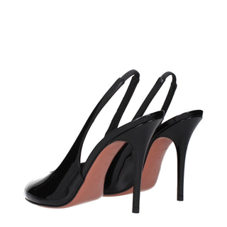 Amina Muaddi Black Leather Stiletto Heel Sandals